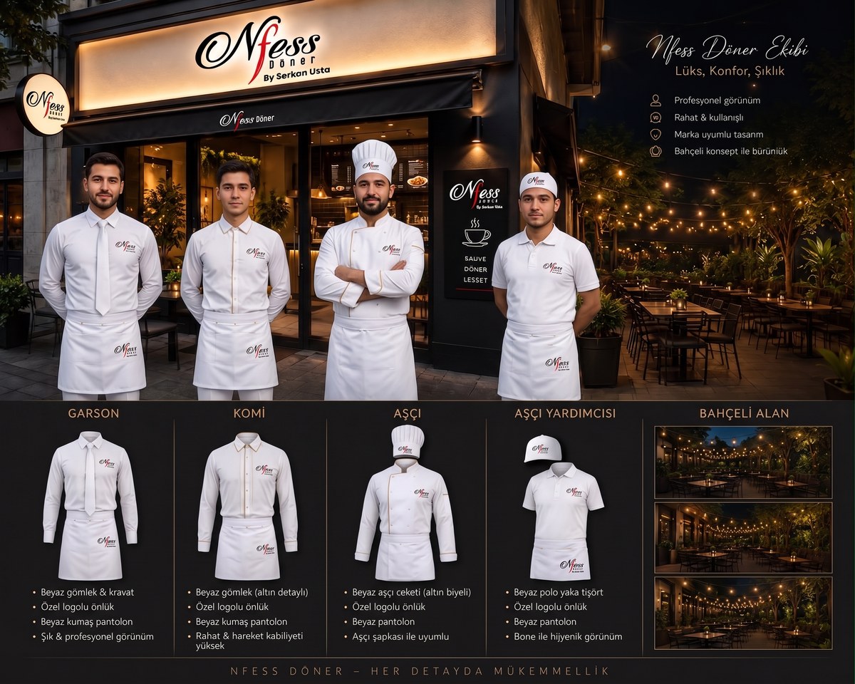 Nfess Döner by Serkan Usta Express ekip kıyafet konsepti, beyaz